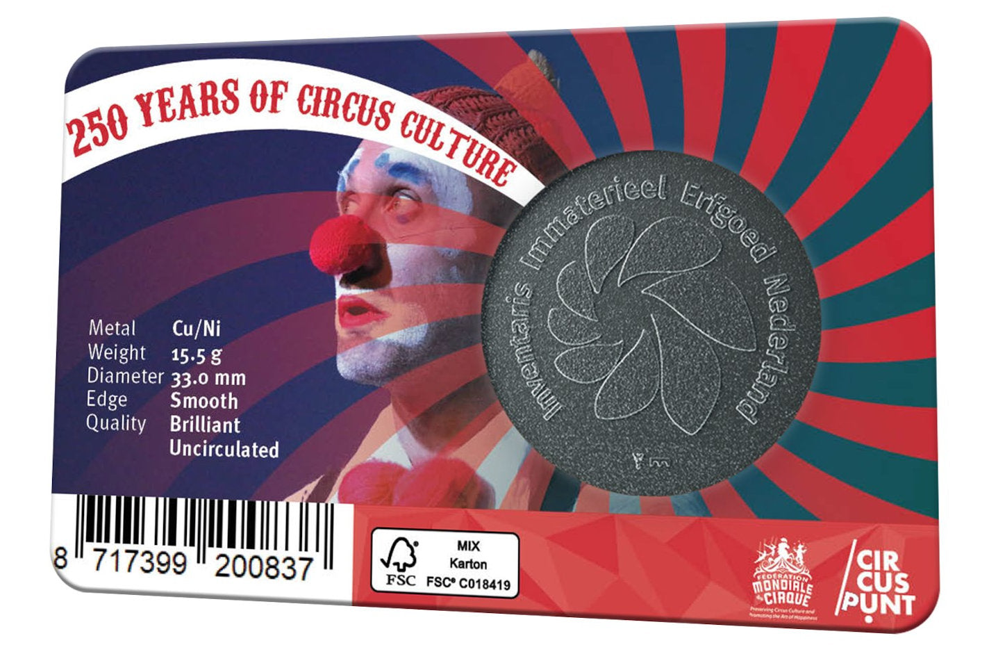 2020 - Nederland Penning Card - 250 Jaar Circuscultuur - BU