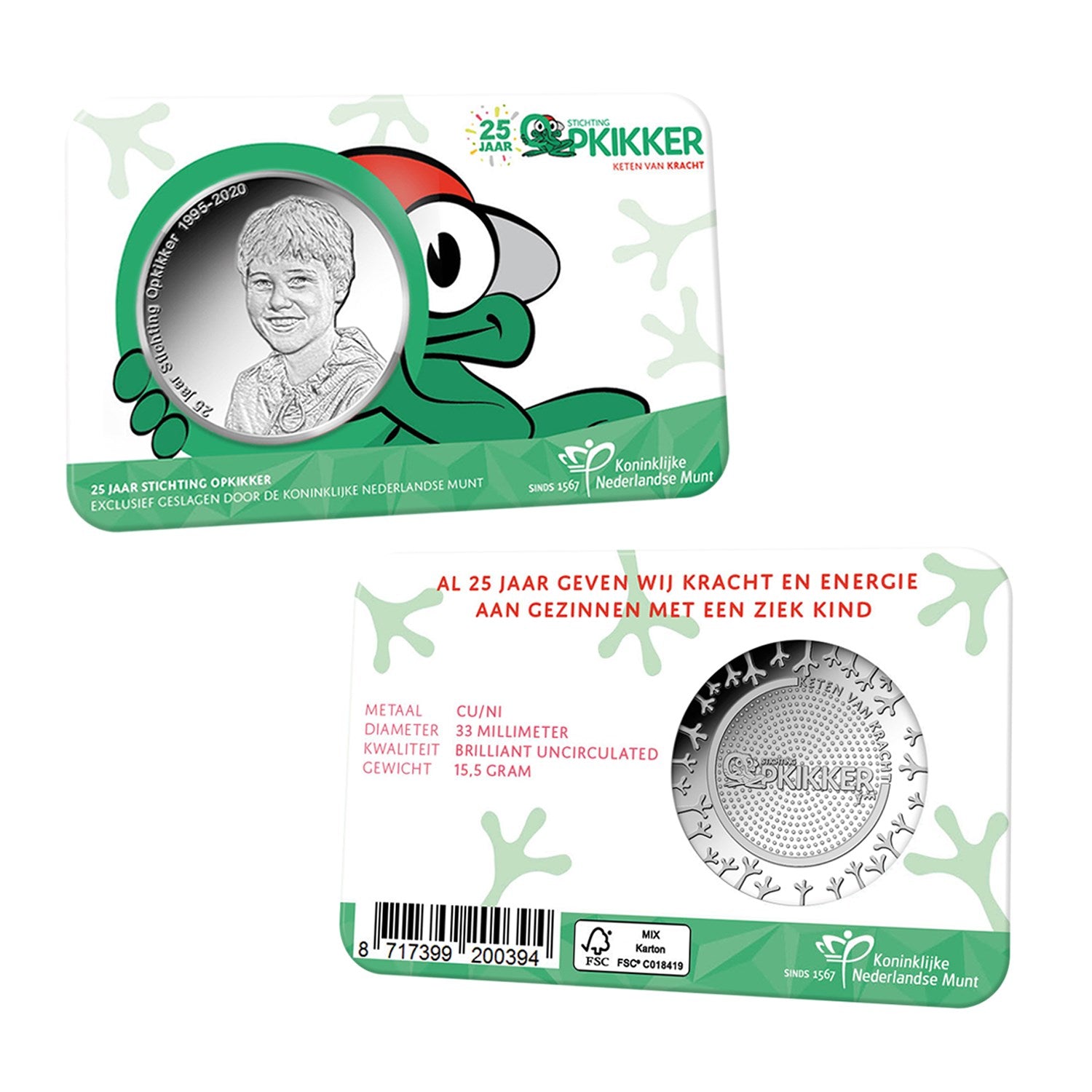2020 - Nederland Penning Card - Stichting Opkikker - 25 Jaar - BU