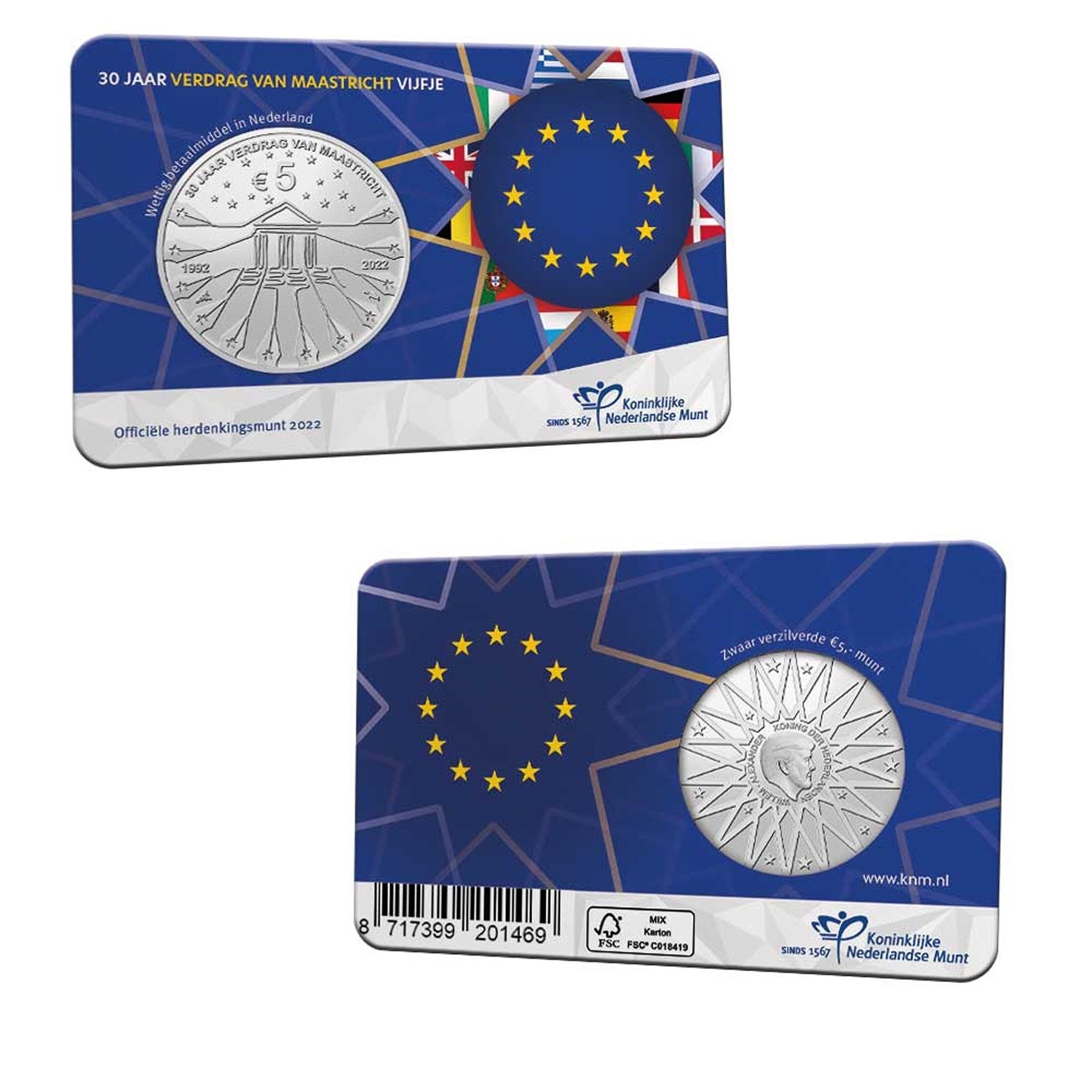 2022 - Nederland 5 Euro Coincard - Verdrag van Maastricht - UNC