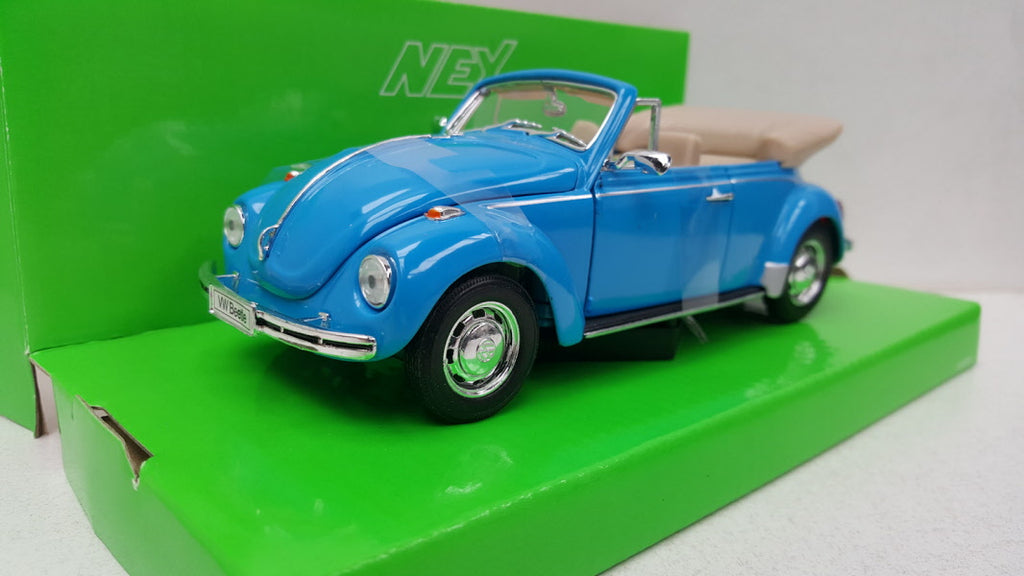 Welly: Volkswagen Kever Cabriolet Blauw 1975 - Schaal 1:24