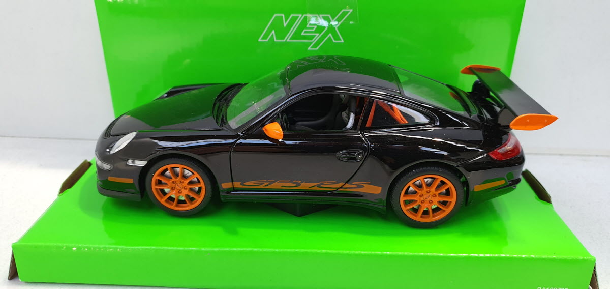Porsche 911 (997) GT3 RS Zwart/Oranje 2006 Welly 1:24
