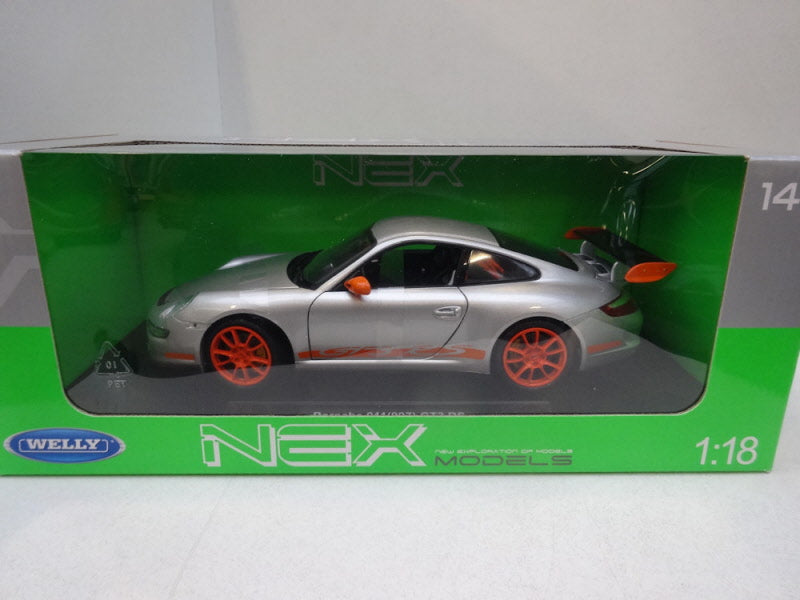 Welly Porsche 911 (997) GT3 RS 2007 Silver/Orange - Schaal 1:18