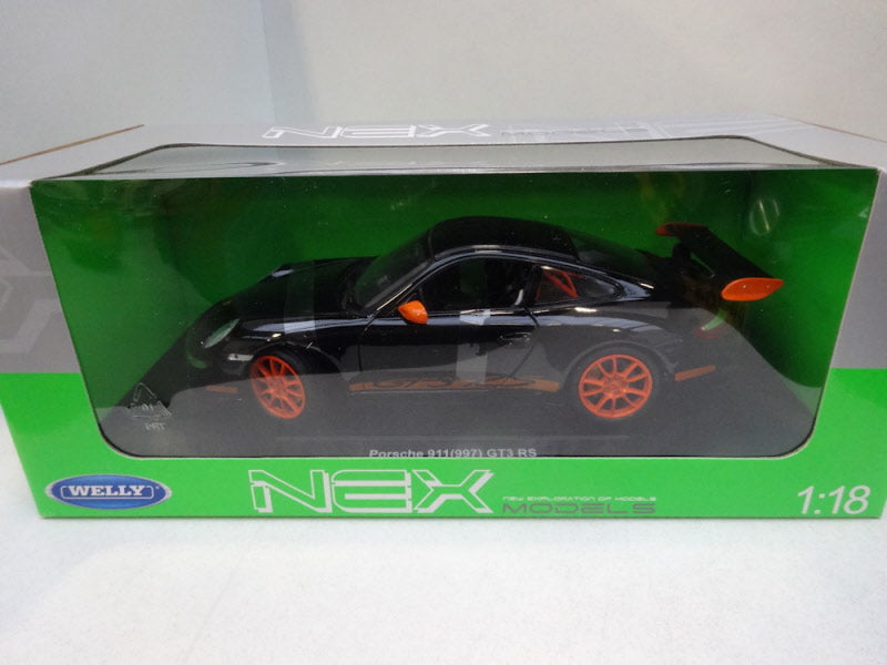 Welly Porsche 911 (997) GT3 RS 2007 Black/Orange - Schaal 1:18