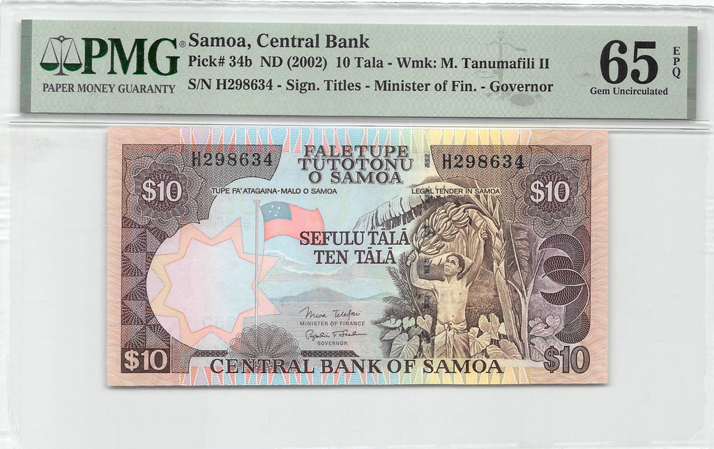 P-34b Samoa 10 Tala 2002 Unc PMG 65 EPQ
