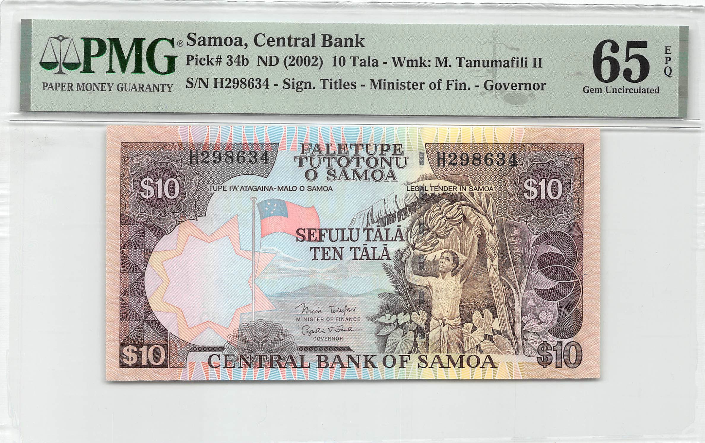 P-34b Samoa 10 Tala 2002 Unc PMG 65 EPQ