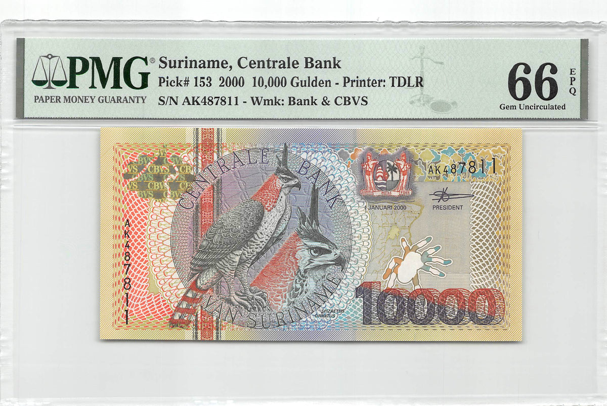 P-153 Suriname 10.000 Gulden 2000 Unc PMG 66 EPQ