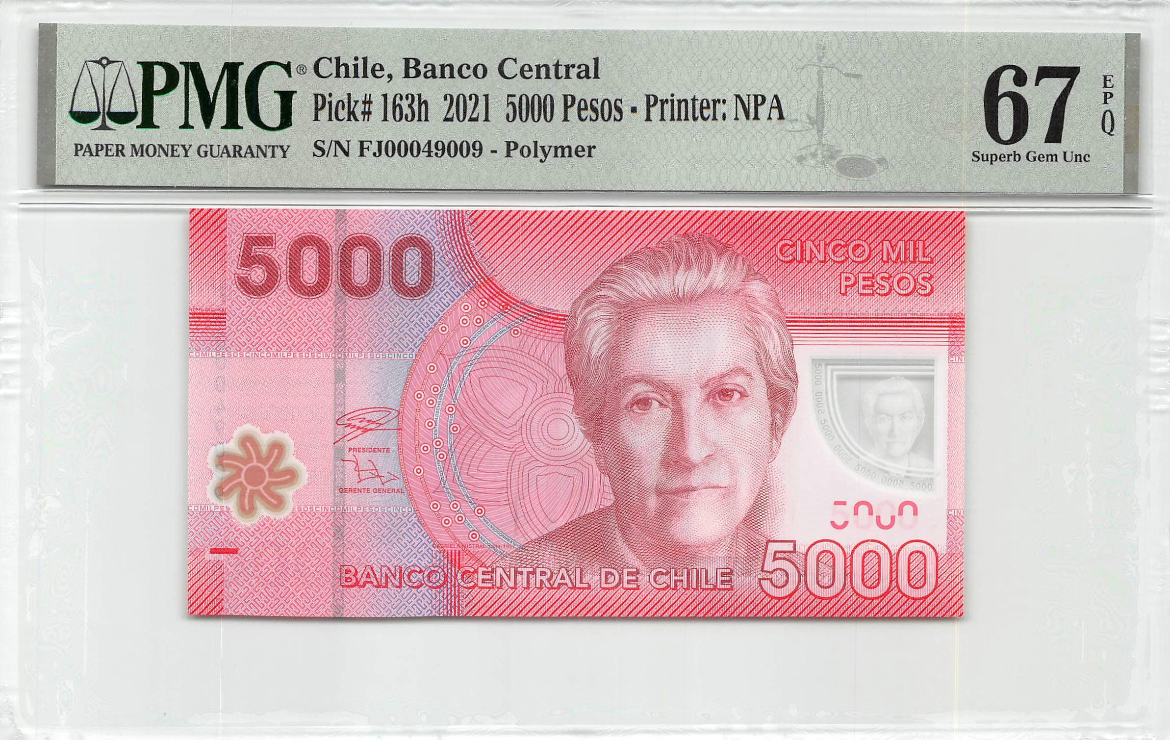 P-163h.2 - Chile 5000 Pesos 2021 Unc PMG 67 EPQ