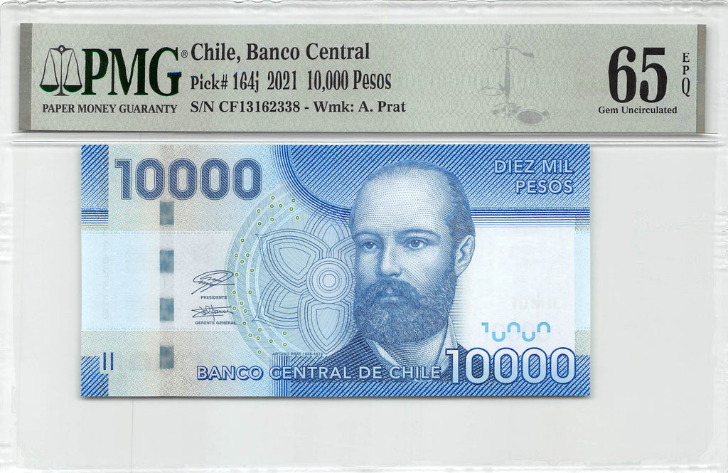 P-164k - Chile 10000 Pesos 2021 Unc PMG 65 EPQ