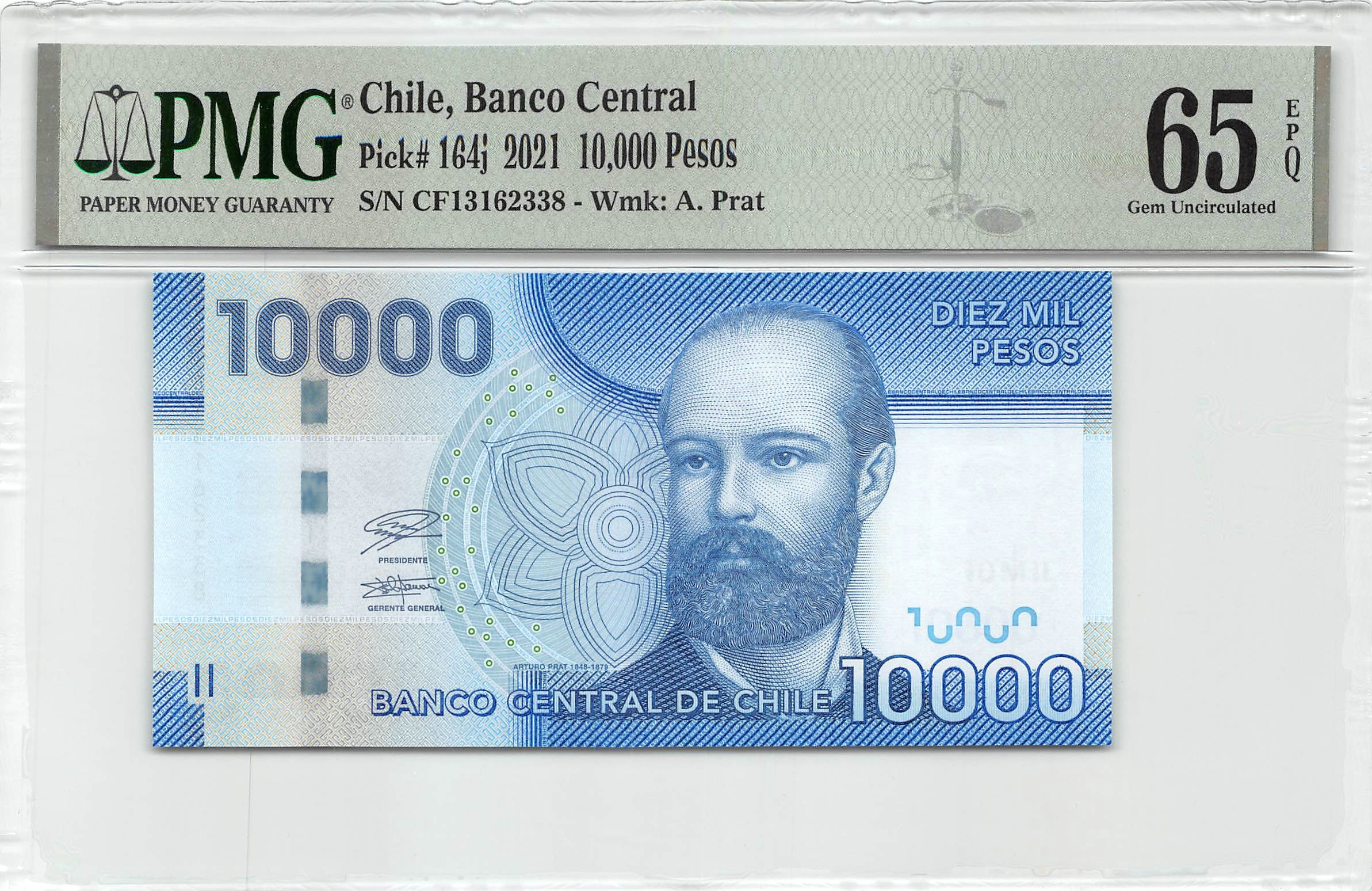 P-164k - Chile 10000 Pesos 2021 Unc PMG 65 EPQ