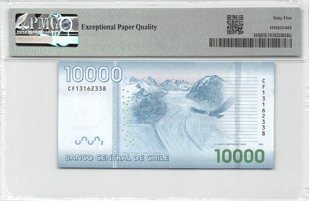 P-164k - Chile 10000 Pesos 2021 Unc PMG 65 EPQ