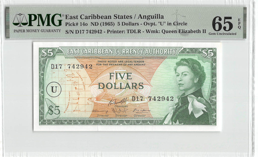 P-014o Eastern Caribbean 5 Dollars 1965 Unc PMG 65 EPQ