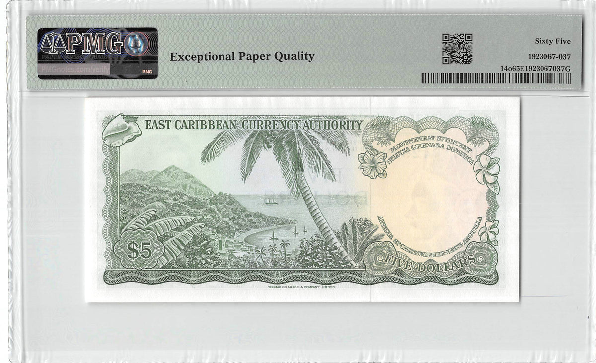 P-014o Eastern Caribbean 5 Dollars 1965 Unc PMG 65 EPQ