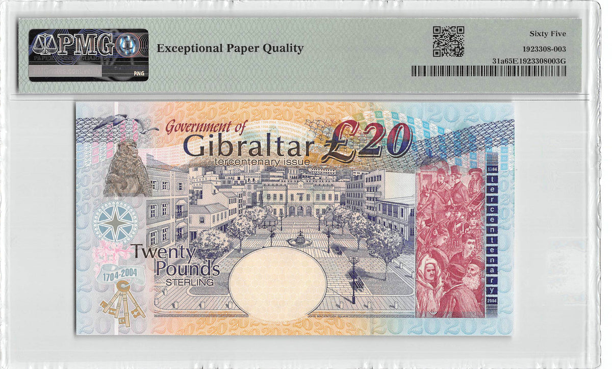 P-031a Gibraltar 20 Pounds 2004 Unc PMG 65 EPQ