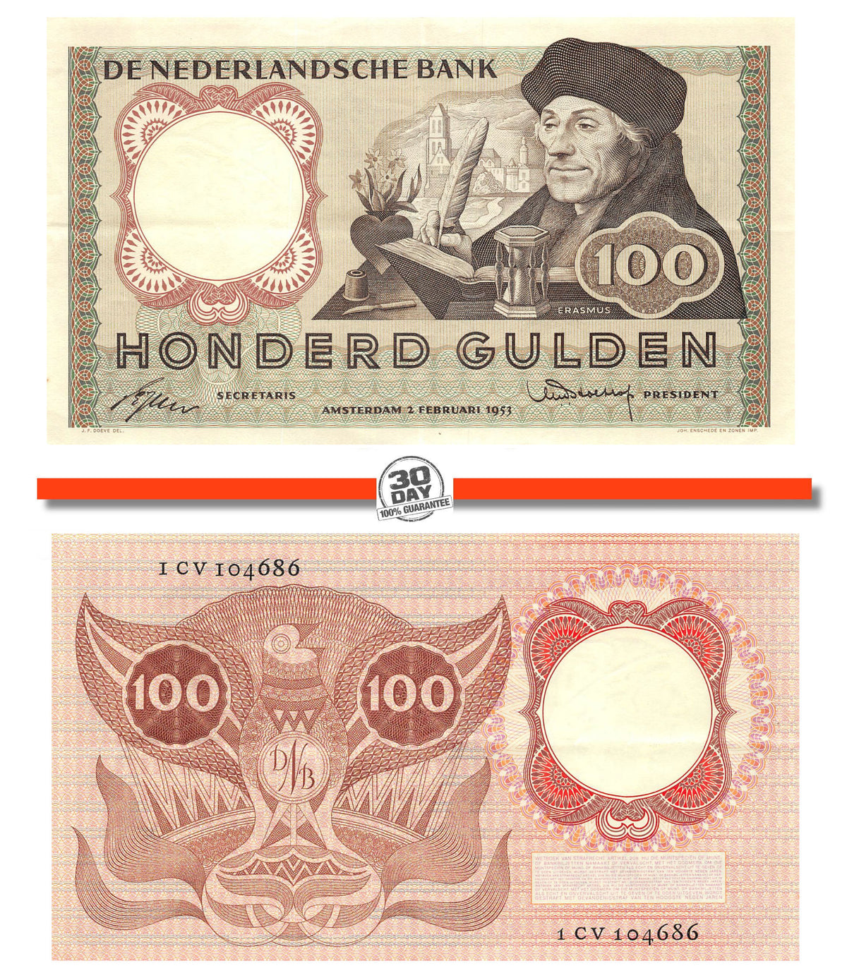 P-088a Nederland 100 Gulden 1953 Erasmus 121-1