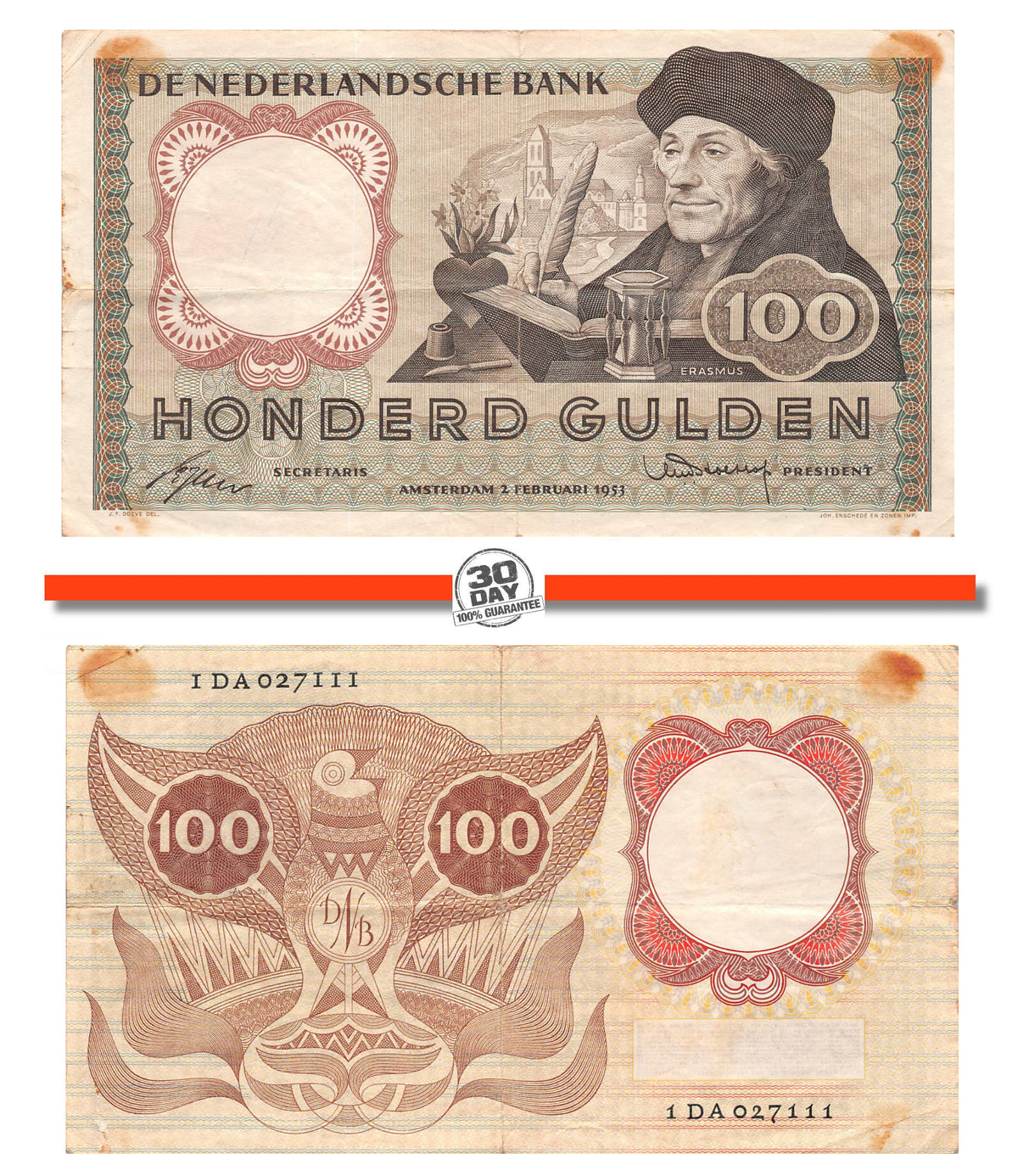 P-088a Nederland 100 Gulden 1953 Erasmus 121-1
