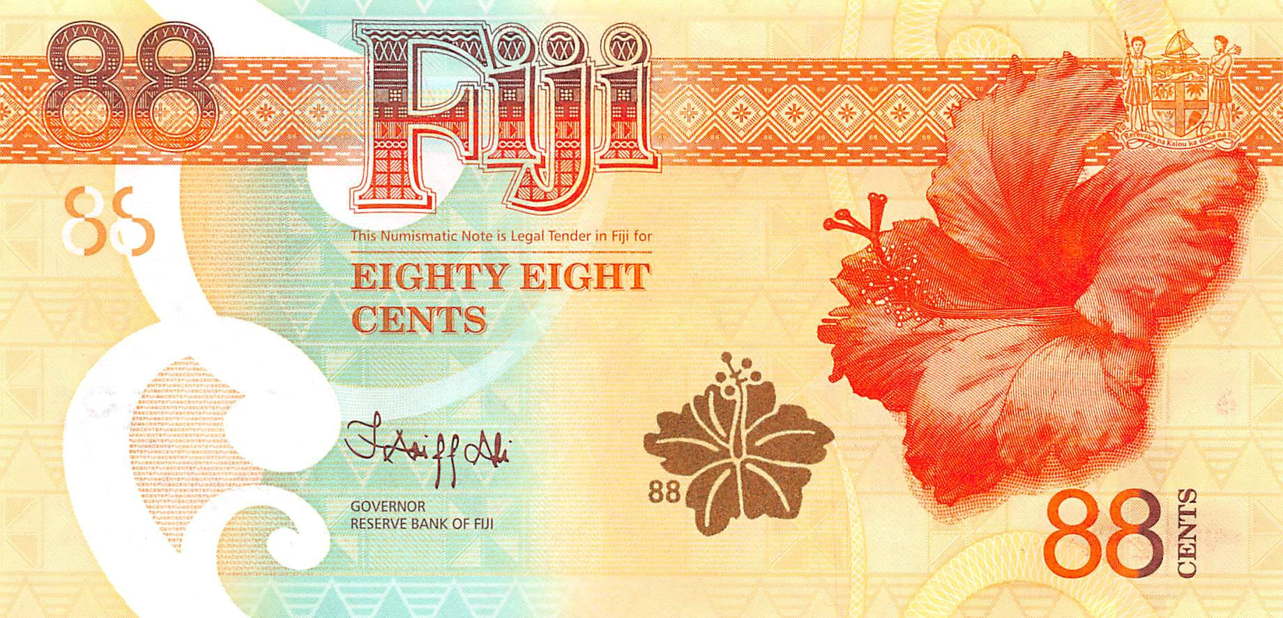 P-123a Fiji Islands 88 Cents 2022 Unc