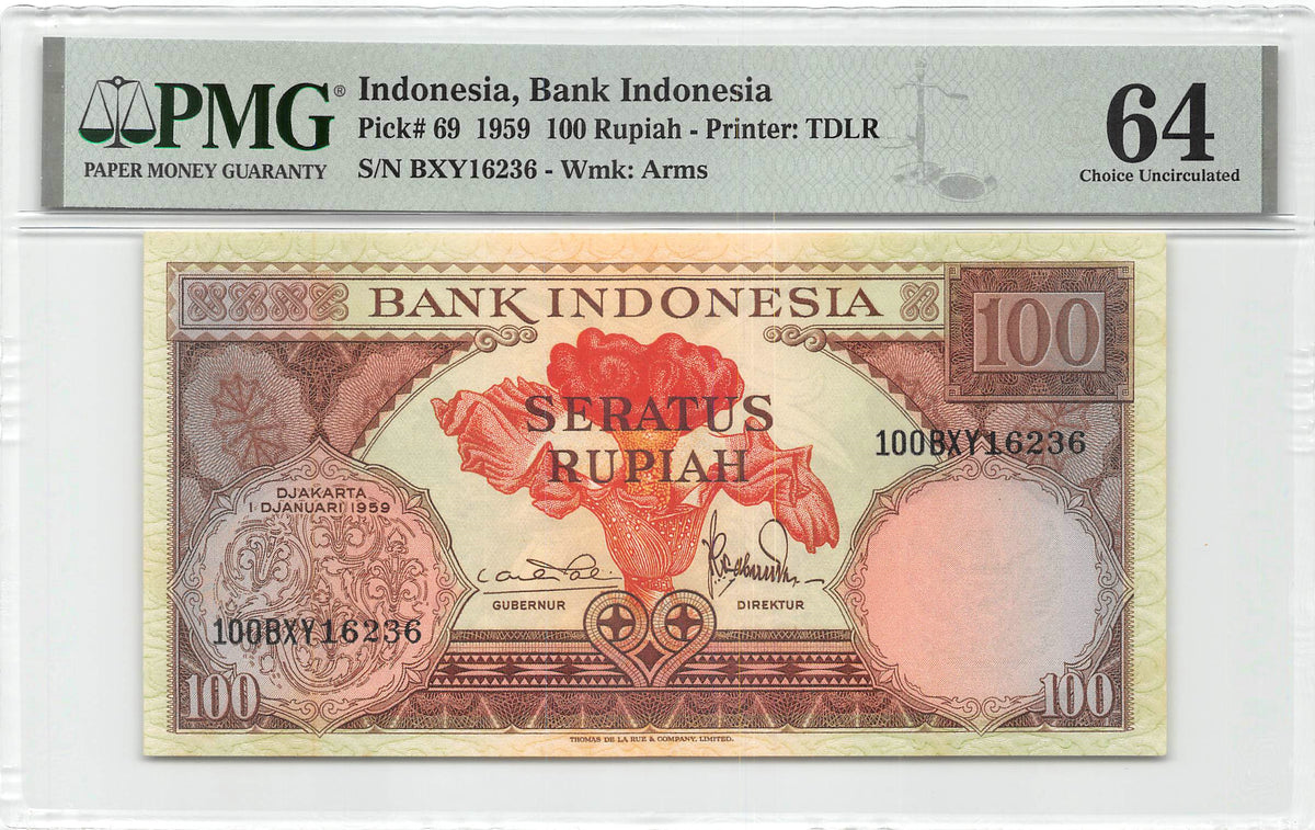 P-069a.3 Indonesia 100 Rupiah 1959 Unc PMG 64
