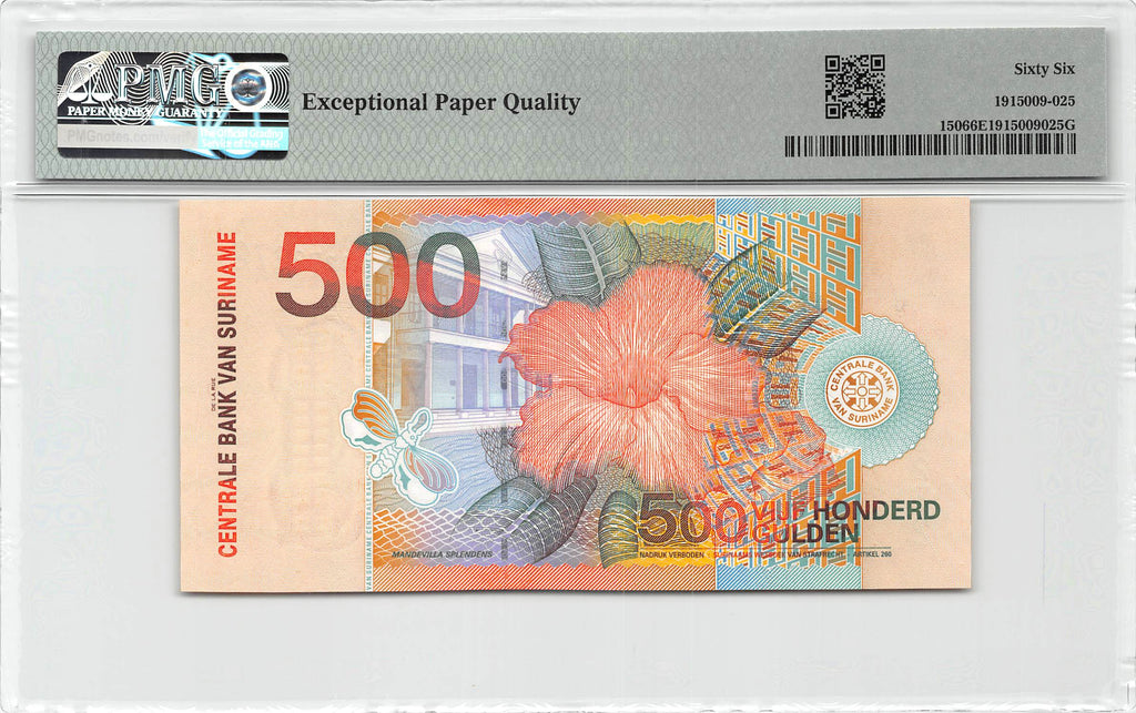 P-150 Suriname 500 Gulden 2000 Unc RADAR serial PMG 66 EPQ