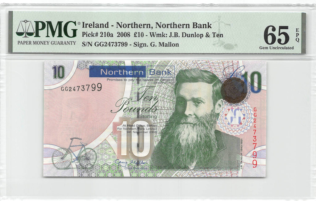 Ireland Northern 10 Pounds Sterling 2008 Unc PMG 65 EPQ