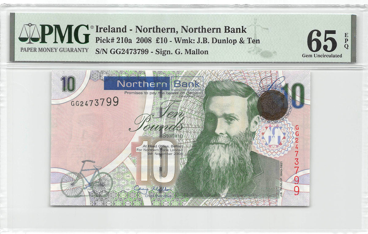 Ireland Northern 10 Pounds Sterling 2008 Unc PMG 65 EPQ