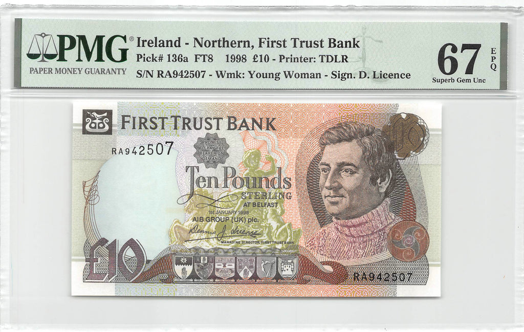 Ireland Northern 10 Pounds Sterling 1998 Unc PMG 67 EPQ