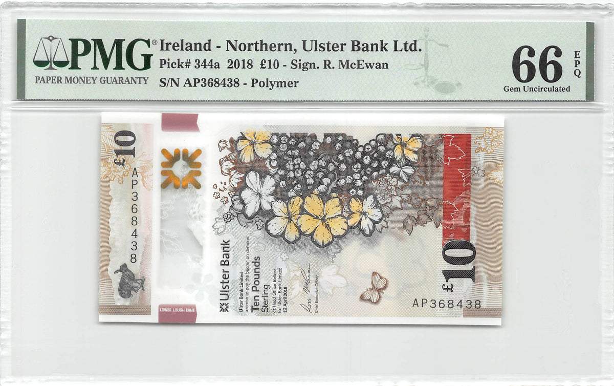 Ireland Northern 10 Pounds 2018 Unc Polymer PMG 66 EPQ
