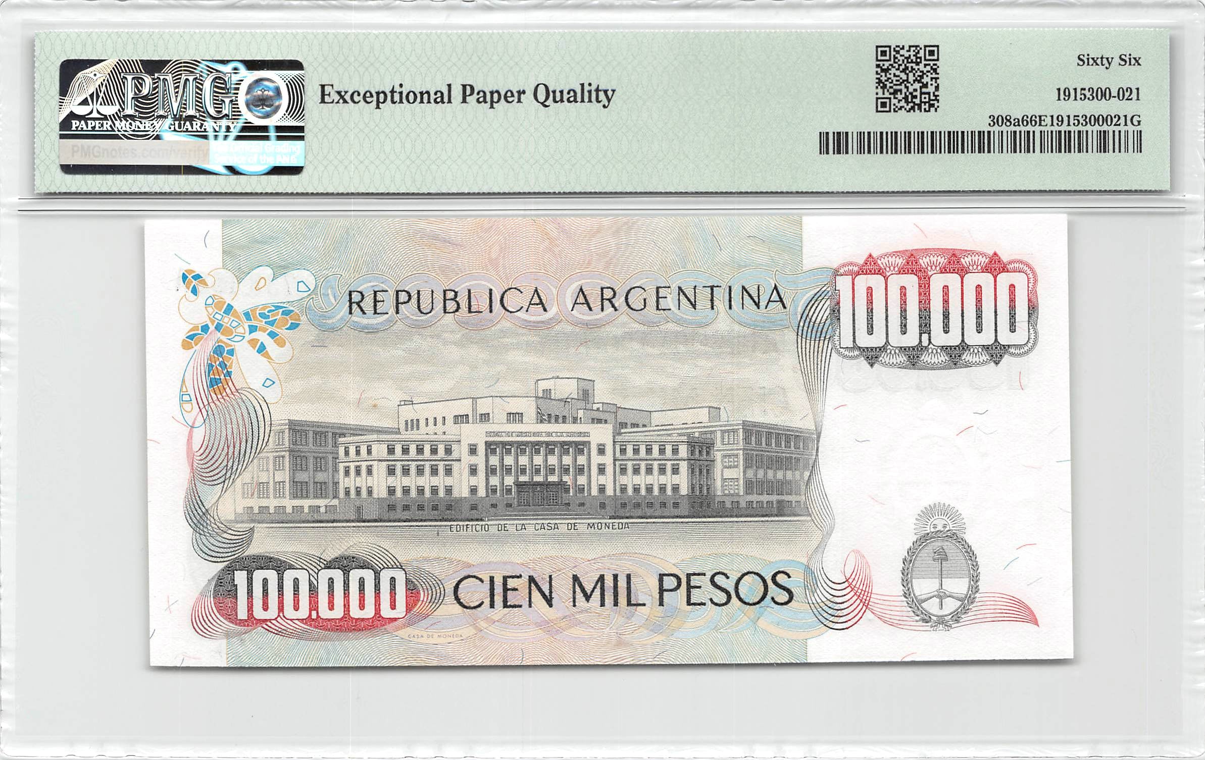 P-308a - Argentina 100.000 Pesos Ley 1979 Unc PMG 66 EPQ