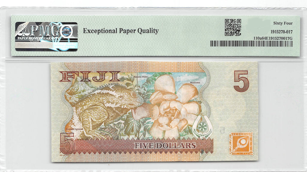 P-110a Fiji Islands 5 Dollars 2007 Unc PMG 64 EPQ