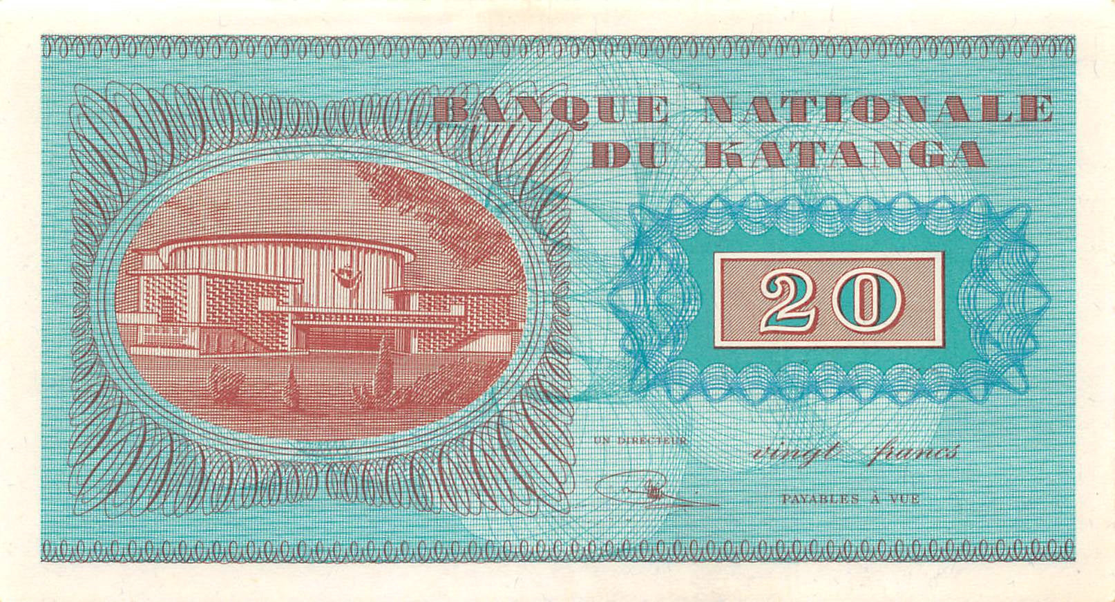 Katanga 20 Katangan Francs 1960 AUnc (P-6a)