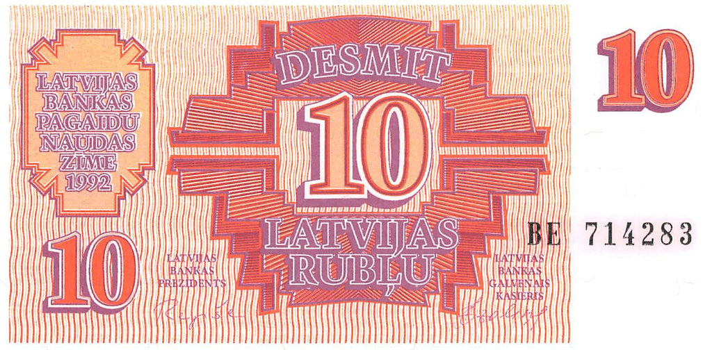 P-038a Letland 10 Latvian Rublu 1992 Unc