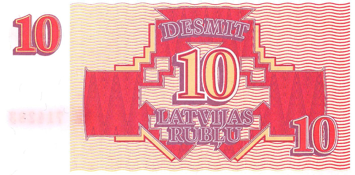 P-038a Letland 10 Latvian Rublu 1992 Unc