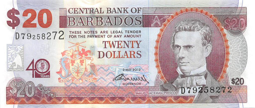 P-072a Barbados 20 Dollars 2012 Unc 40 Years