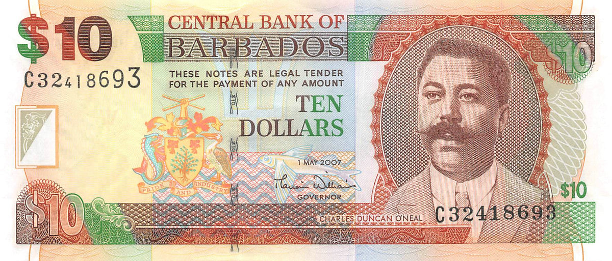 P-068a Barbados 10 Dollars 2007 Unc