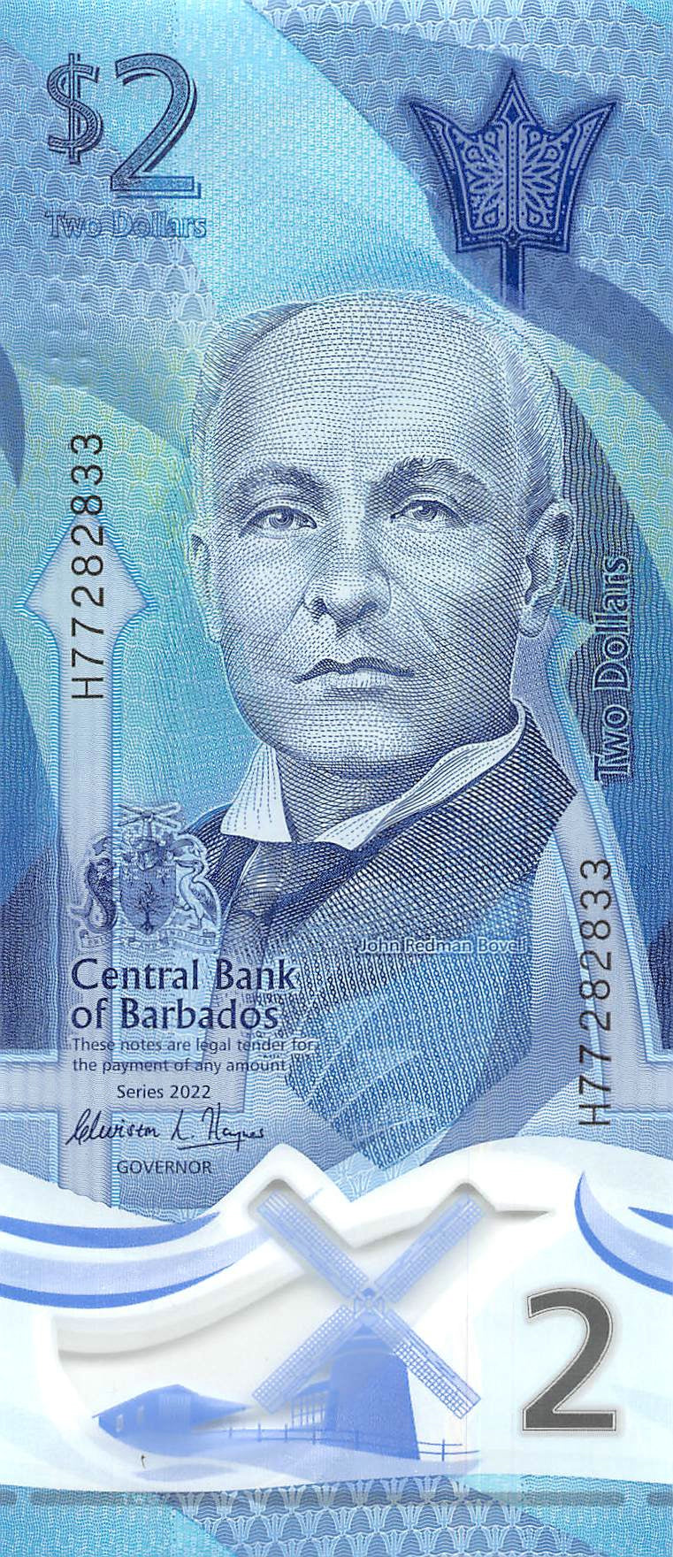 P-080a Barbados 2 Dollars 2022 Unc Polymer