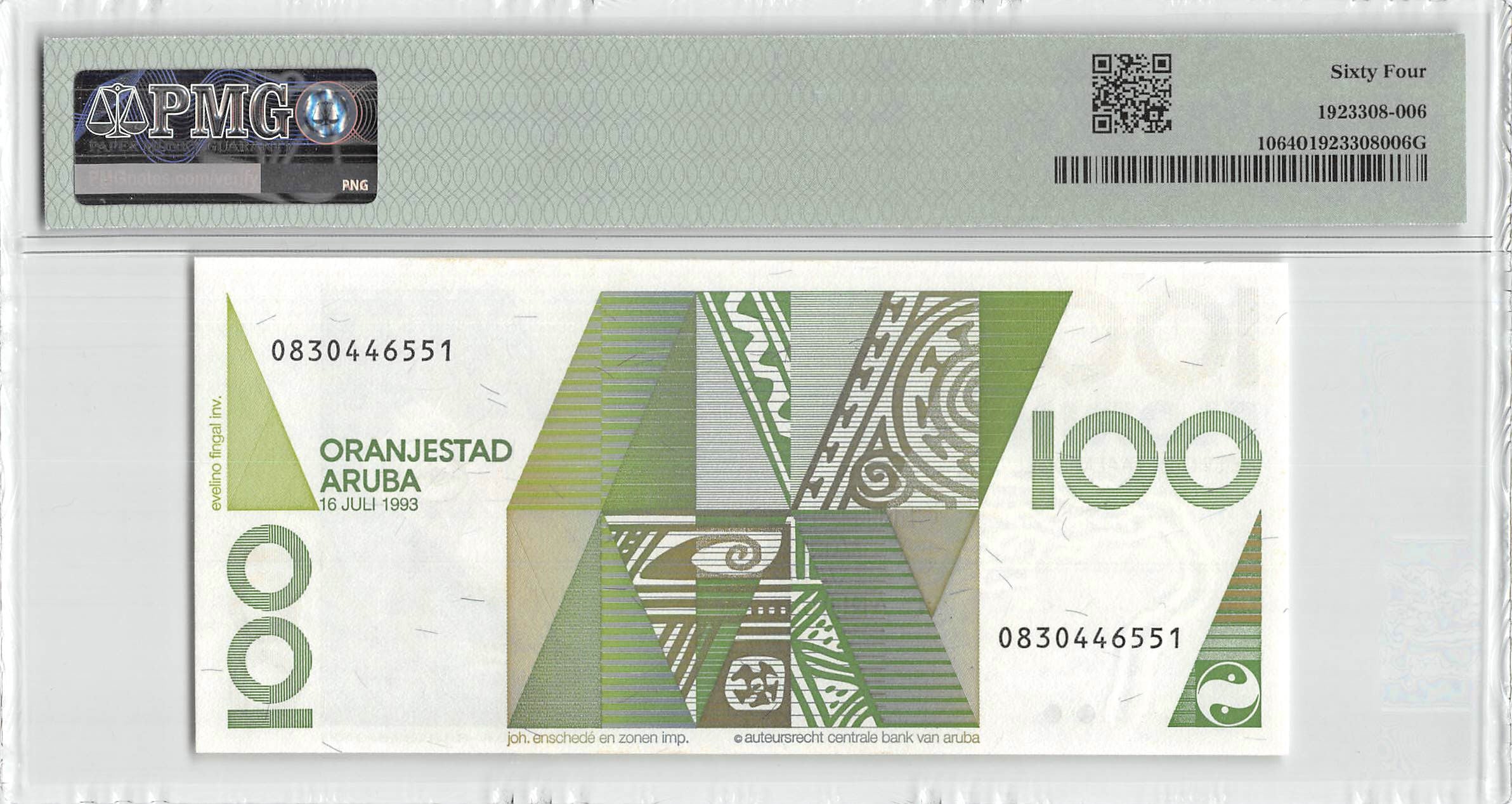 P-10 - Aruba 100 Florin 1993 Unc PMG 64