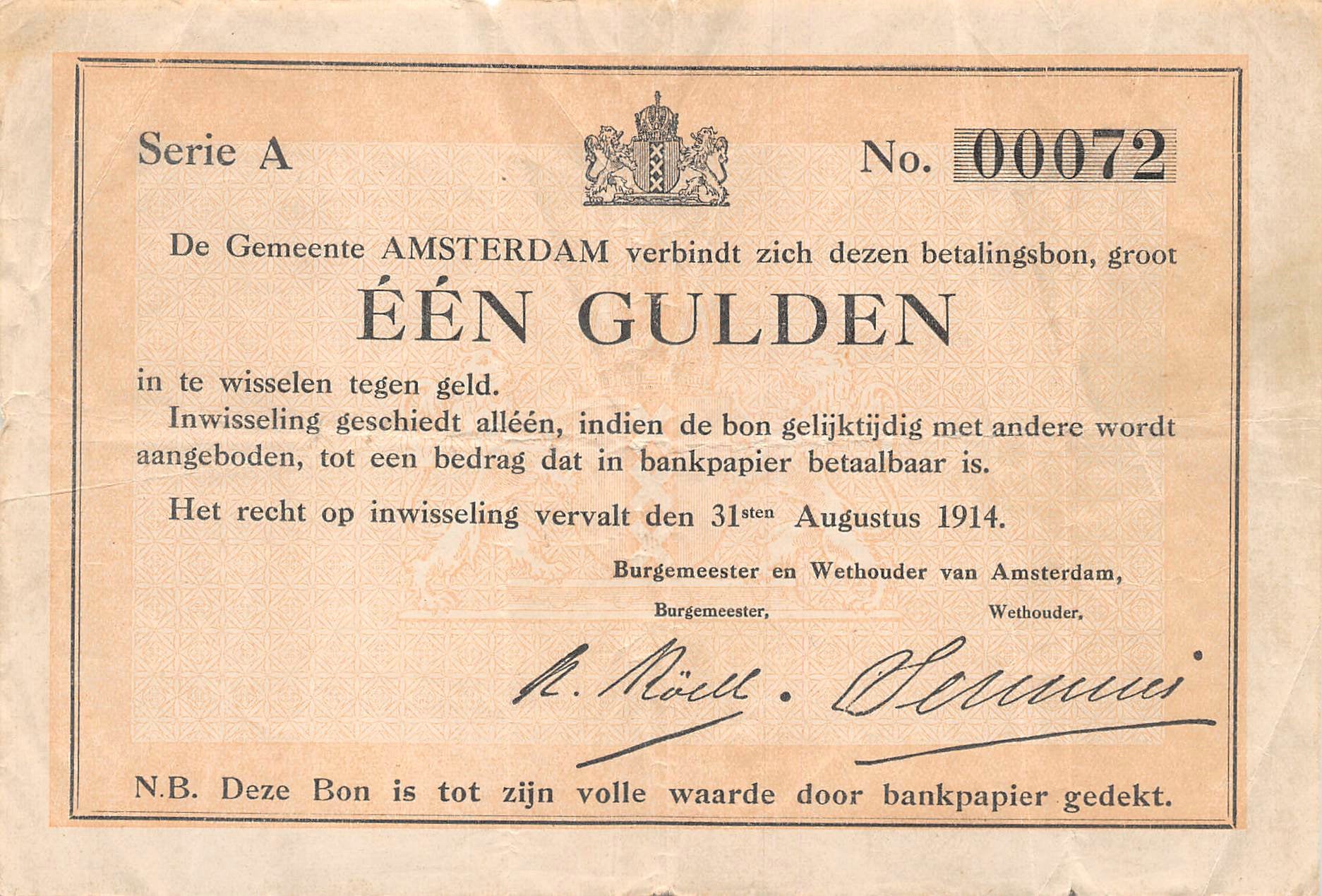 Netherlands-Amsterdam 1 Gulden 1914 Vf