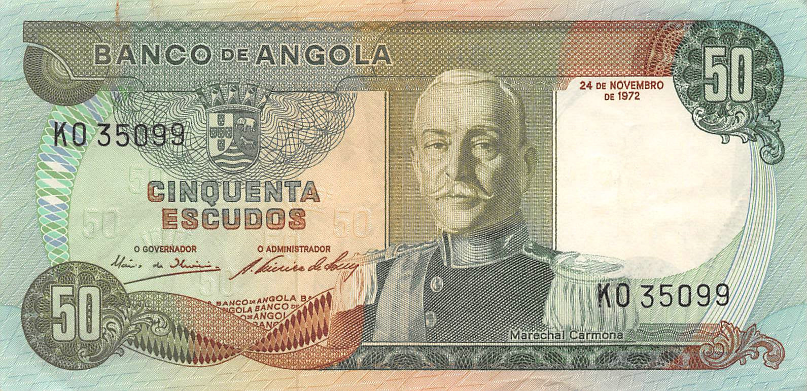 P-100a - Angola 50 Escudos 1972 Xf