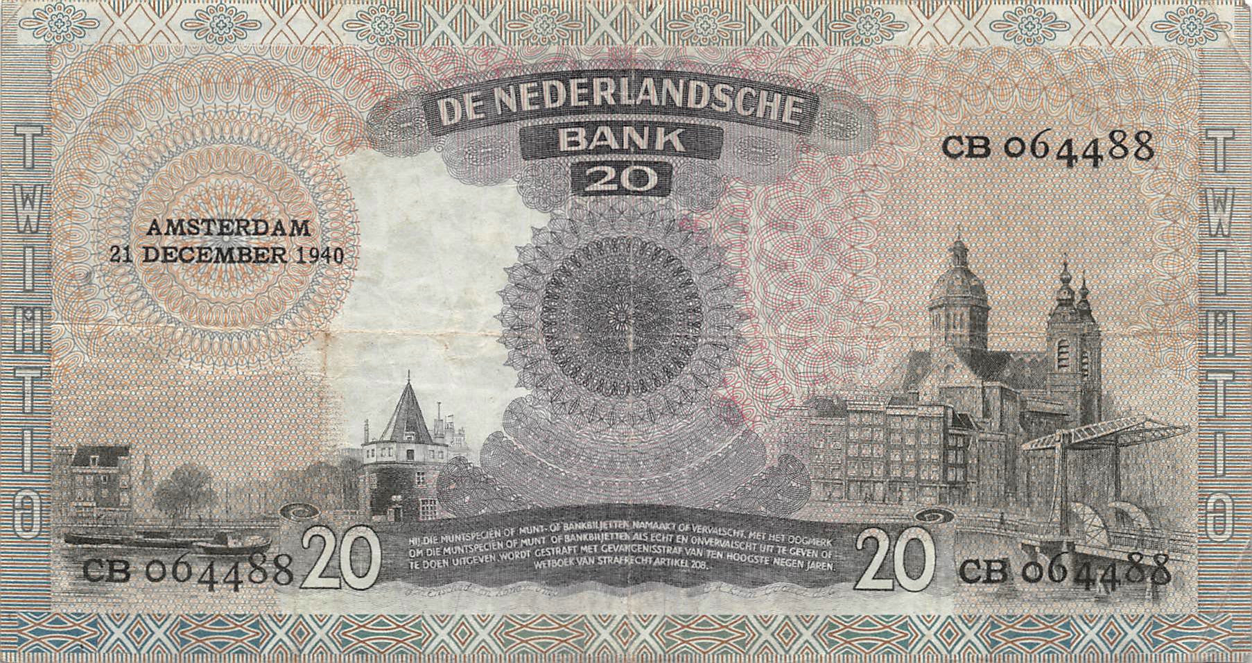 P-054a Nederland 20 Gulden 1940 Vf