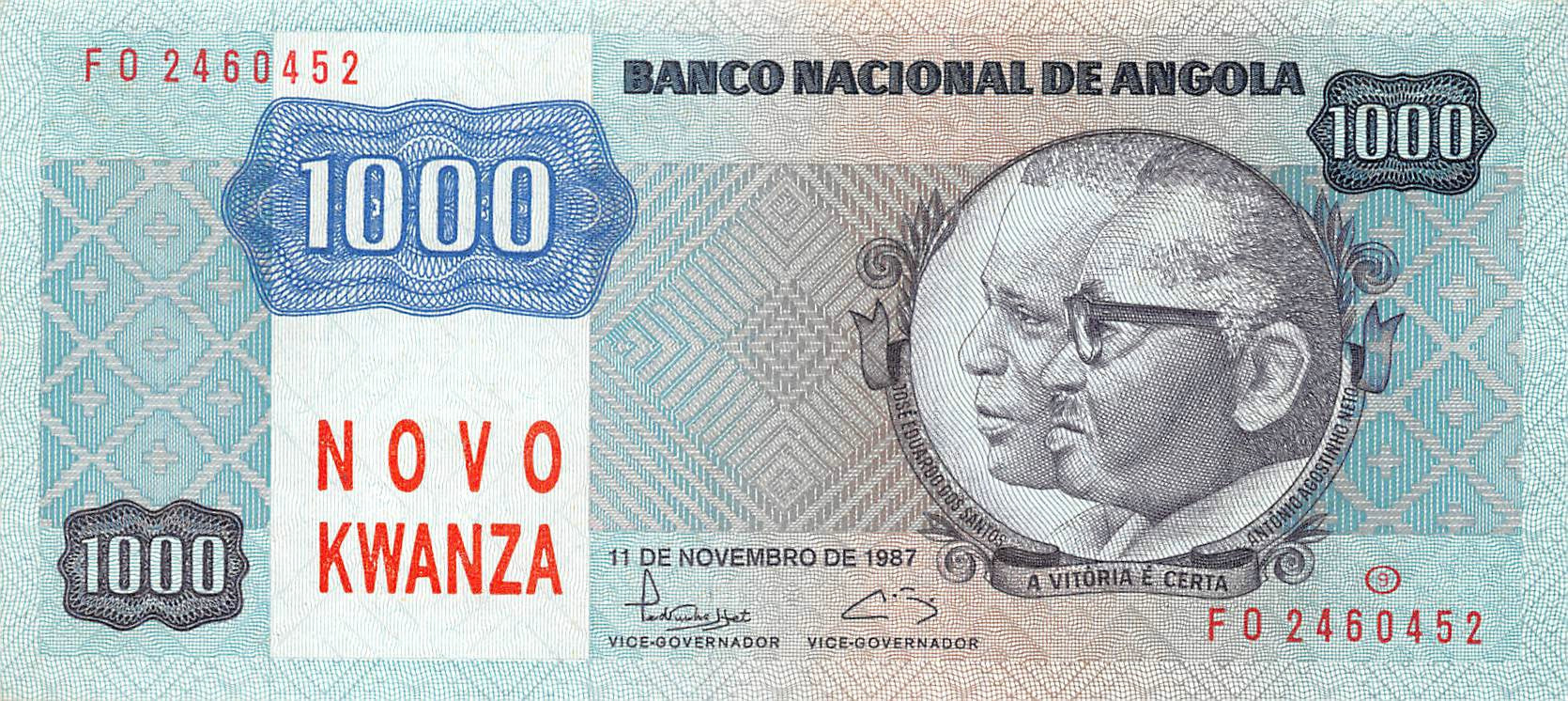 P-124 Angola 1000 Kwanzas 1987 Unc (Rare)