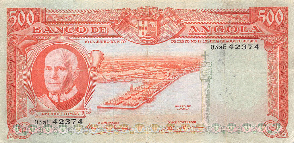 P-097 Angola 500 Escudos 1970 Vf