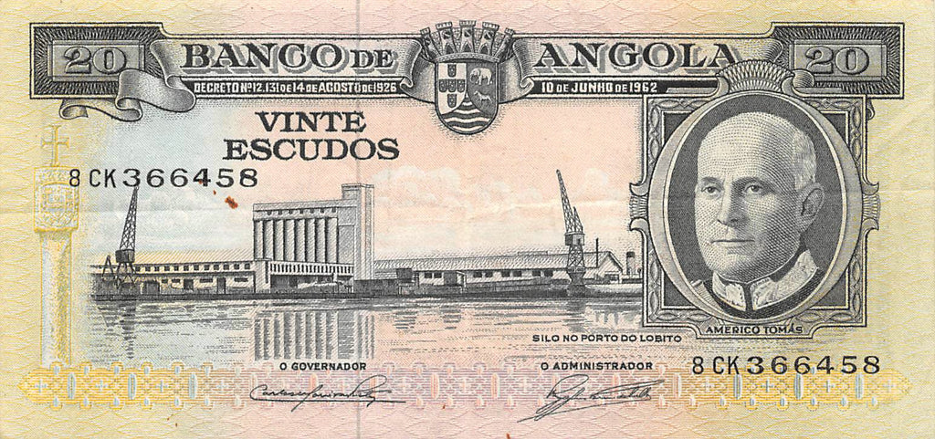 P-92a Angola 20 Escudos 1962 Vf