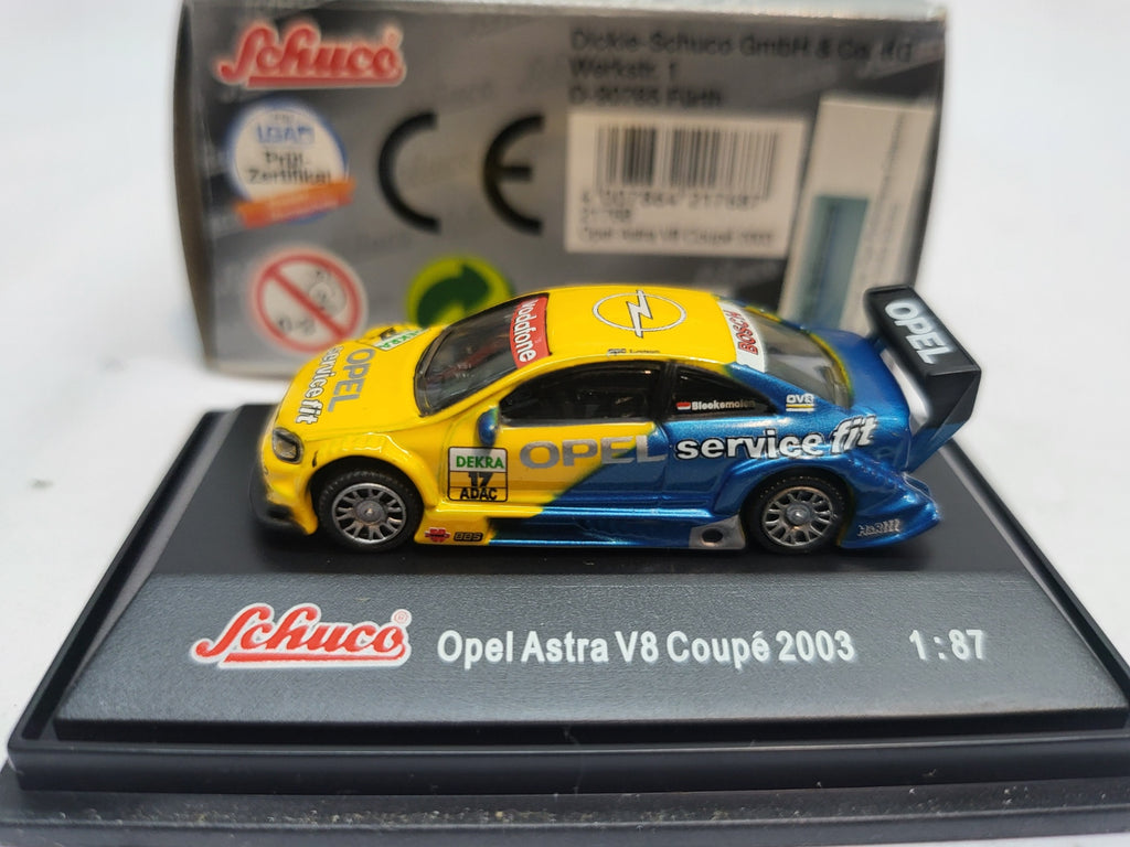 Opel Astra V8 Coupé Geel/Blauw 2003 Jeroen Bleekemolen - Schuco 1:87