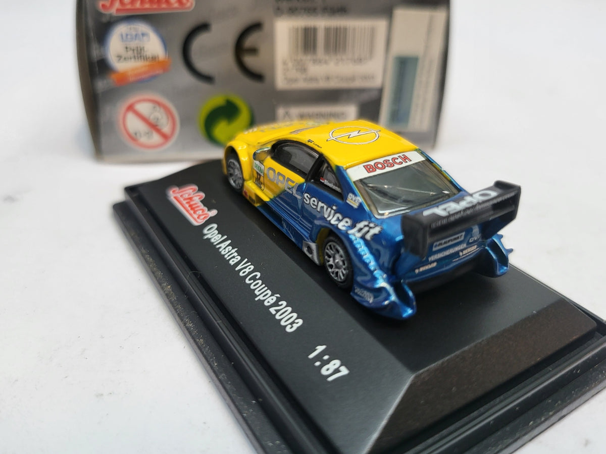 Opel Astra V8 Coupé Geel/Blauw 2003 Jeroen Bleekemolen - Schuco 1:87