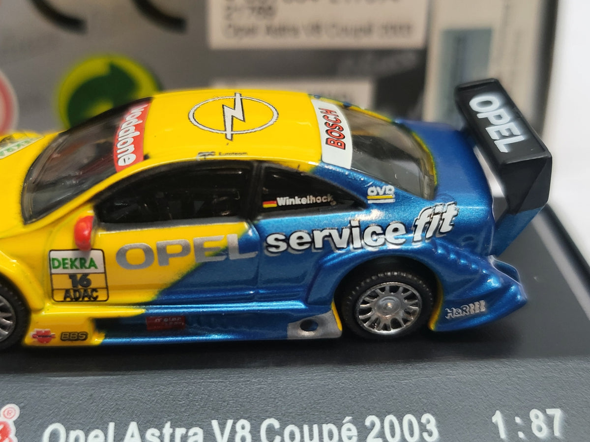 Opel Astra V8 Coupé Geel/Blauw 2003 Joachim "Smokin" Jo Winkelhock - Schuco 1:87