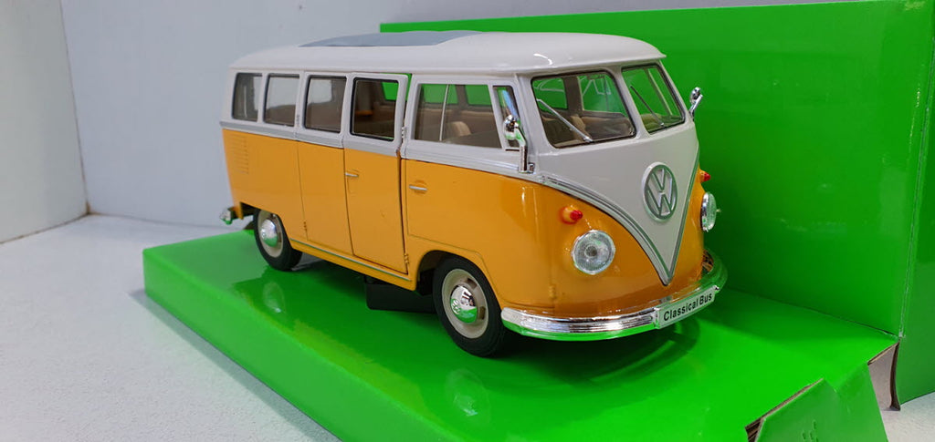 Welly: Volkswagen T1 Spijlbus Wit/Geel - Schaal 1:24