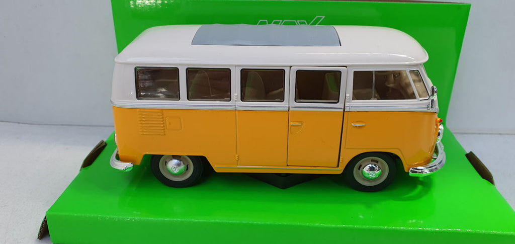 Welly: Volkswagen T1 Spijlbus Wit/Geel - Schaal 1:24