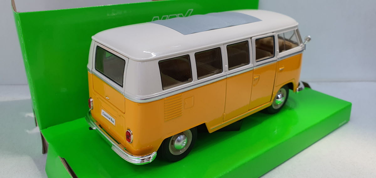 Welly: Volkswagen T1 Spijlbus Wit/Geel - Schaal 1:24