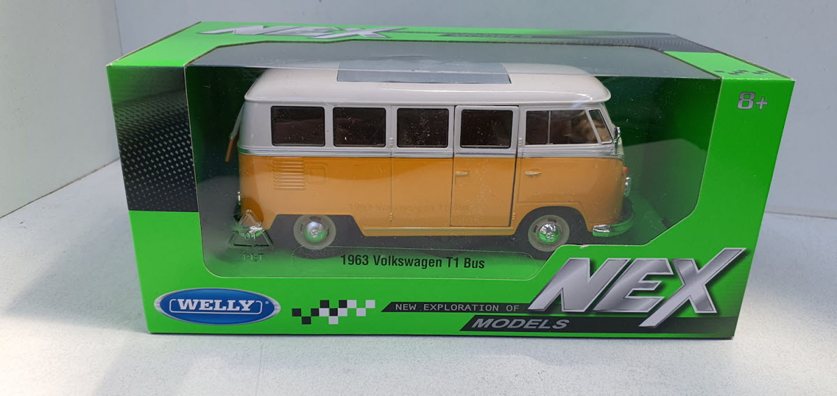 Welly: Volkswagen T1 Spijlbus Wit/Geel - Schaal 1:24