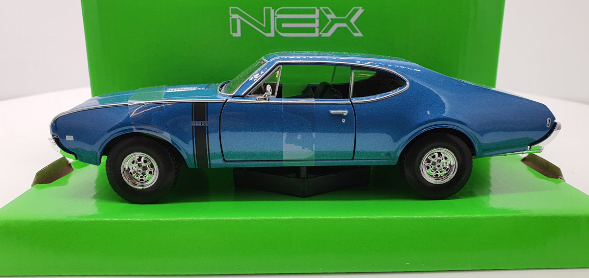 Welly: Oldsmobile 442 Blauw 1968 - Schaal 1:24
