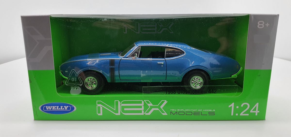 Welly: Oldsmobile 442 Blauw 1968 - Schaal 1:24